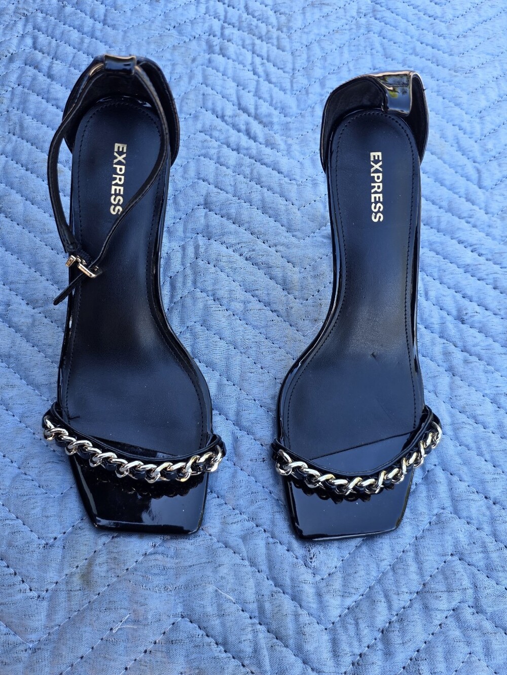 Express Chain Strap Square Toe High Heeled Sandals Sz 8 US